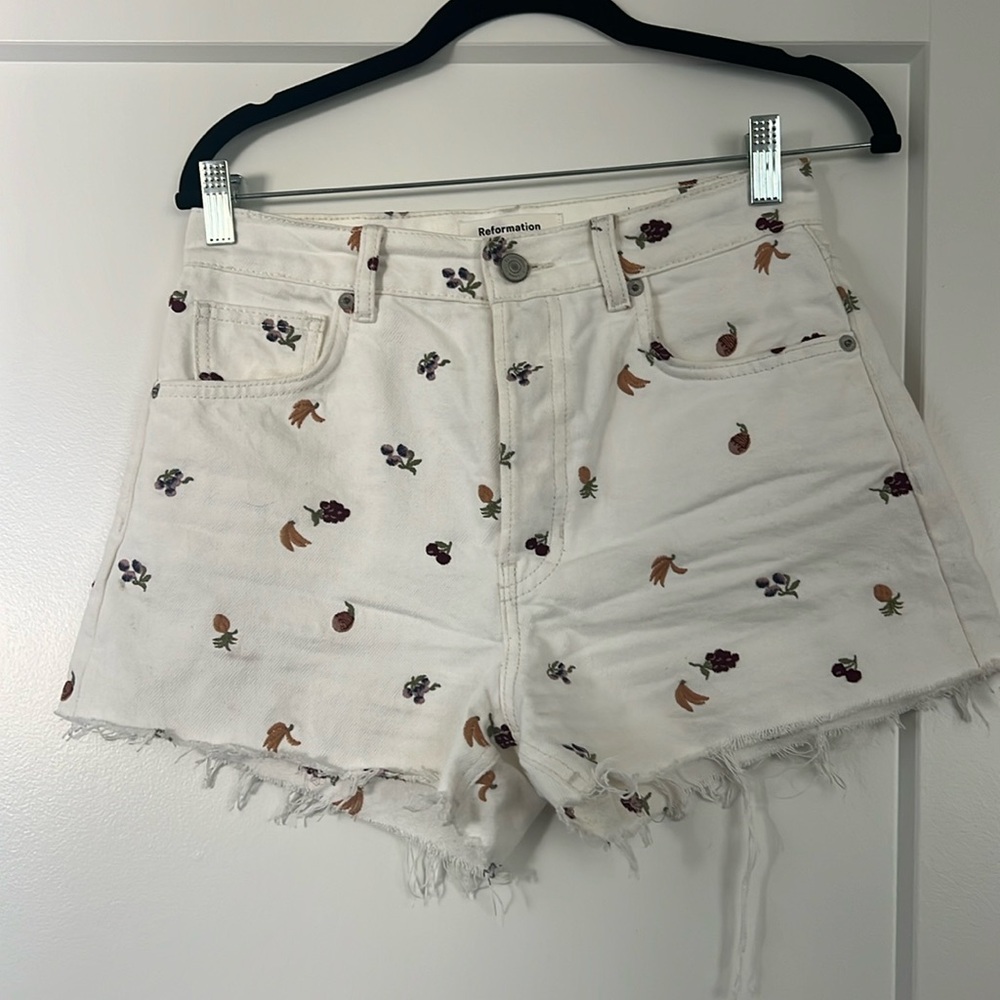 REFORMATION Charlie Fruitloops High Rise Jean Shorts Size 26
